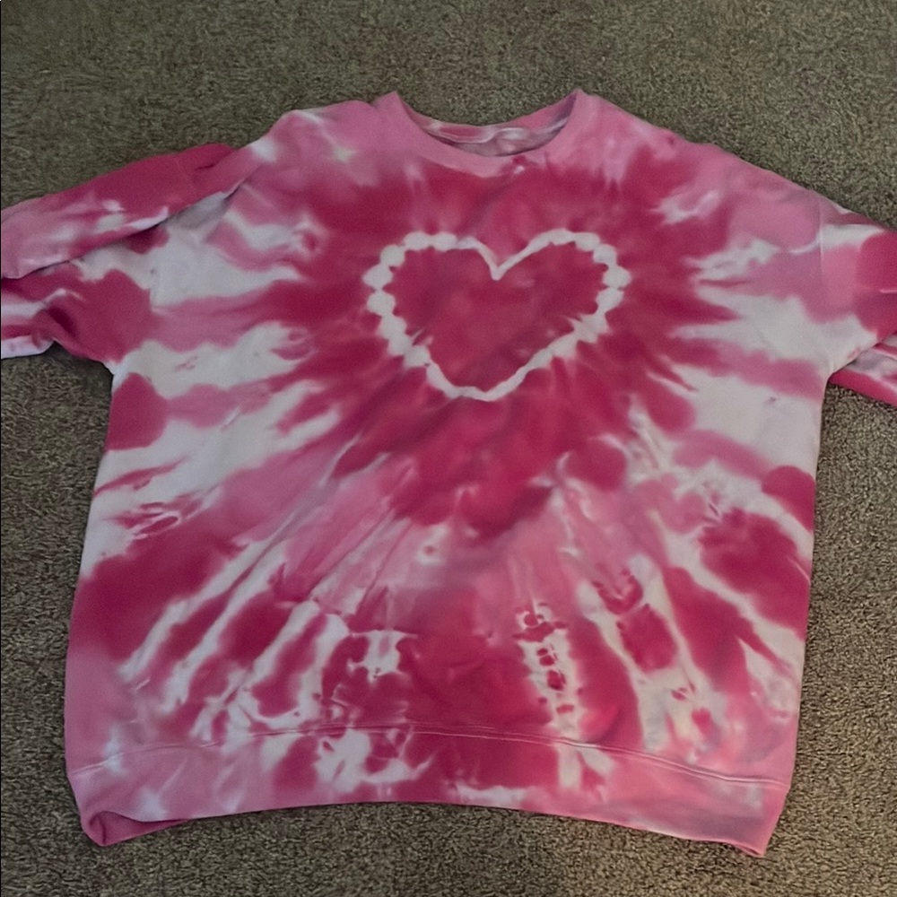 Urban outfitters Pink Tie-Dye Heart Sweatshirt